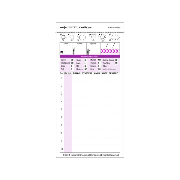 AL3602WP Medium Two Part Carbonless Allergen WaitRpad