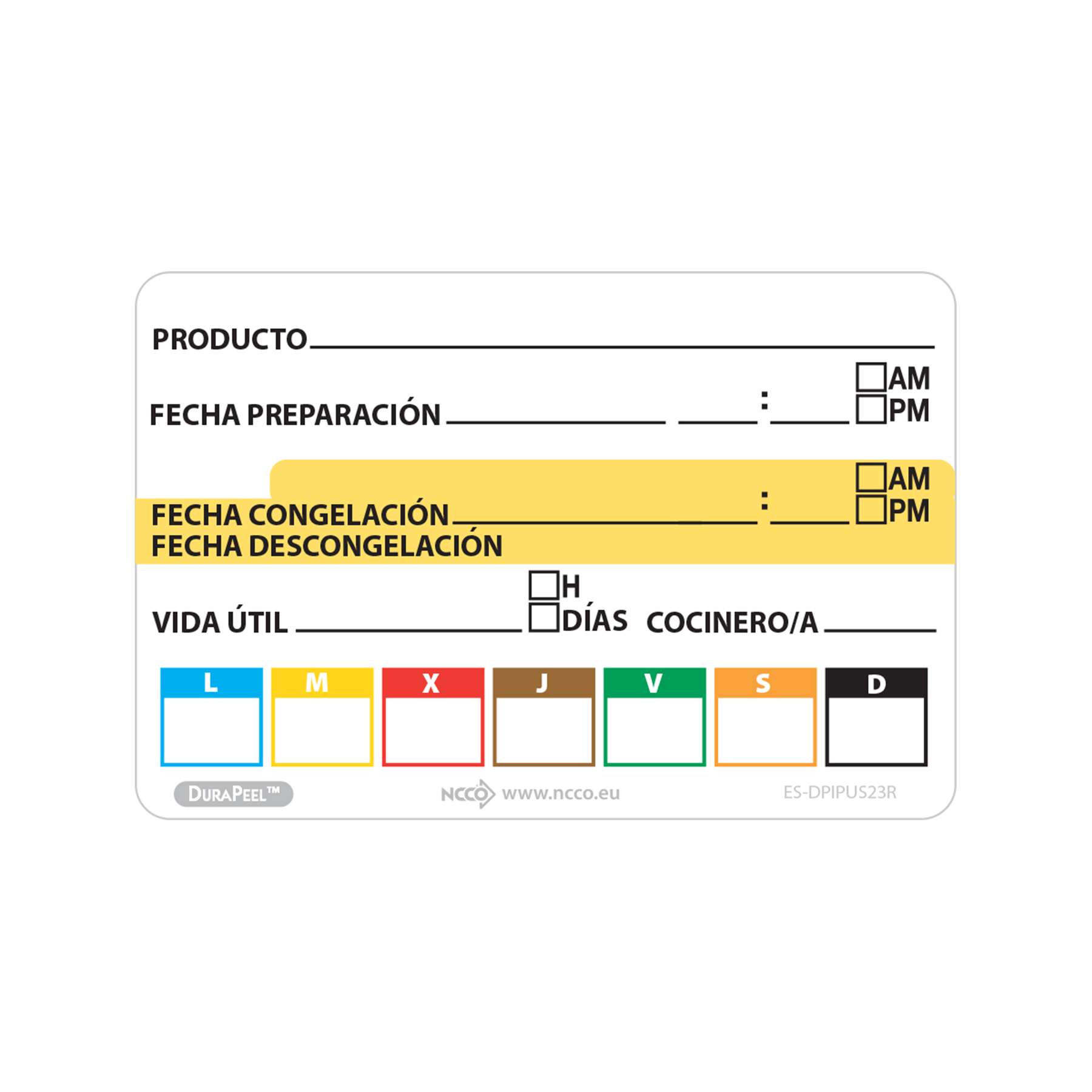 50mm (2") Spanish DuraPeel™ Item/Date/Use By Shelf Life Label